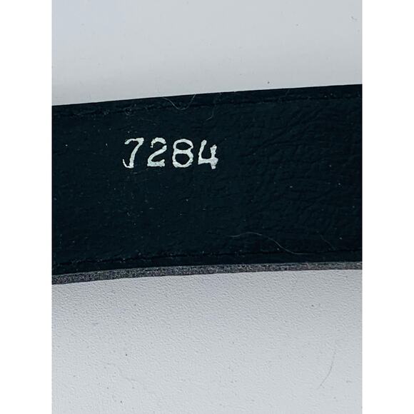 Black Faux Leather Belt 36 Inches Unisex Silver Buckle Eyelet Holes Imperfect - Picture 6 of 8